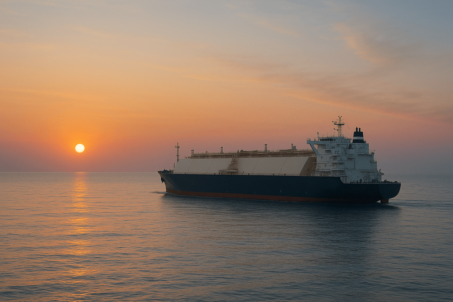 Maritime vessel at sunset